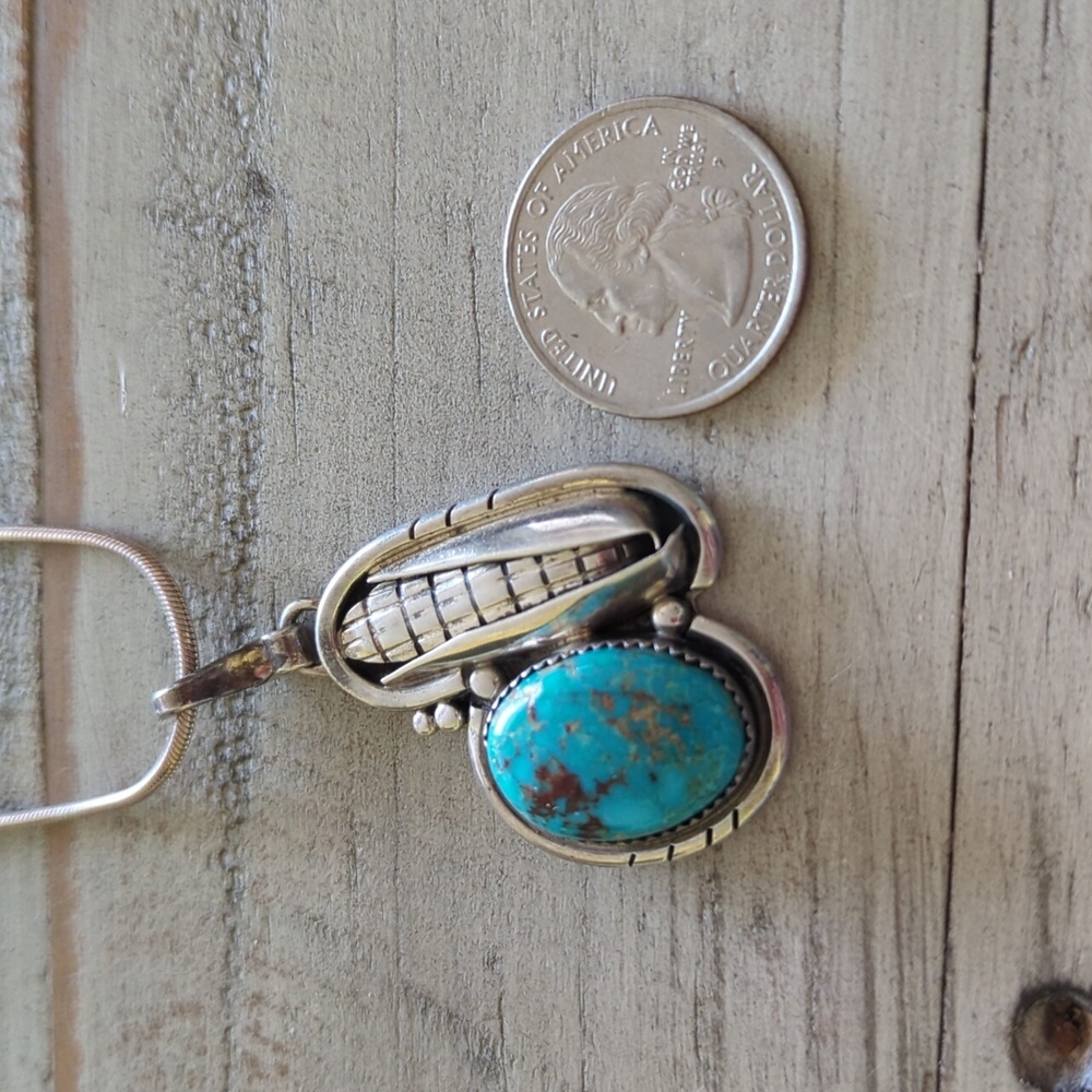 Sold Vintage Native American Navajo Turquoise Pendant Wilson Padilla - Picture 4 of 10